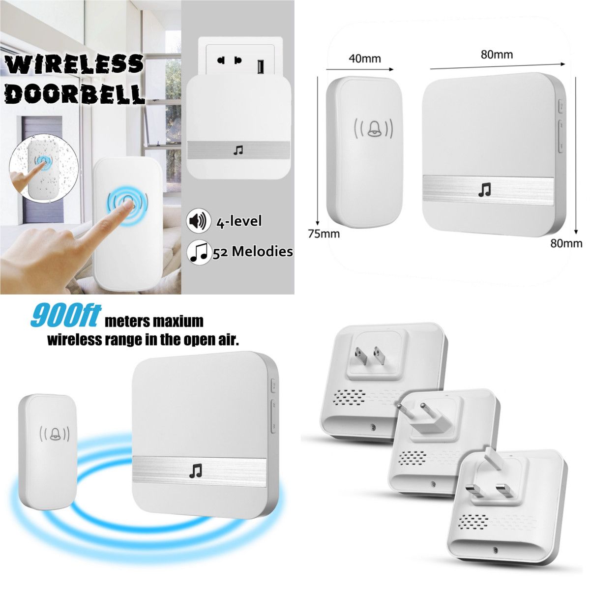 52-Chimes-Wireless-Music-Door-Bell-Home-Waterproof-Cordless-Digital-Doorbell-300M-1370221