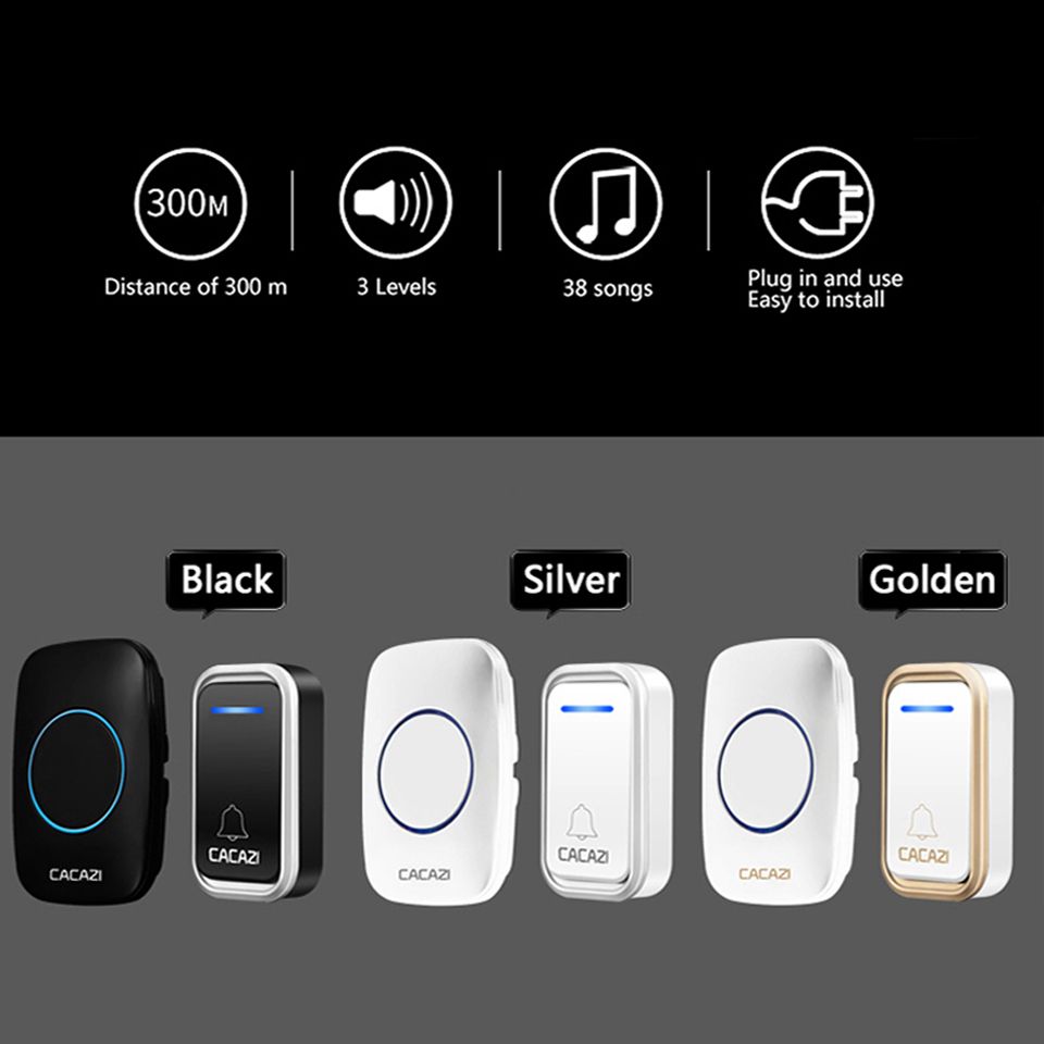 CACAZI-A10F-Waterproof-Wireless-Doorbell-300M-Remote-Door-Bell-Chime-220V-1-Button-2-Receiver-1630661