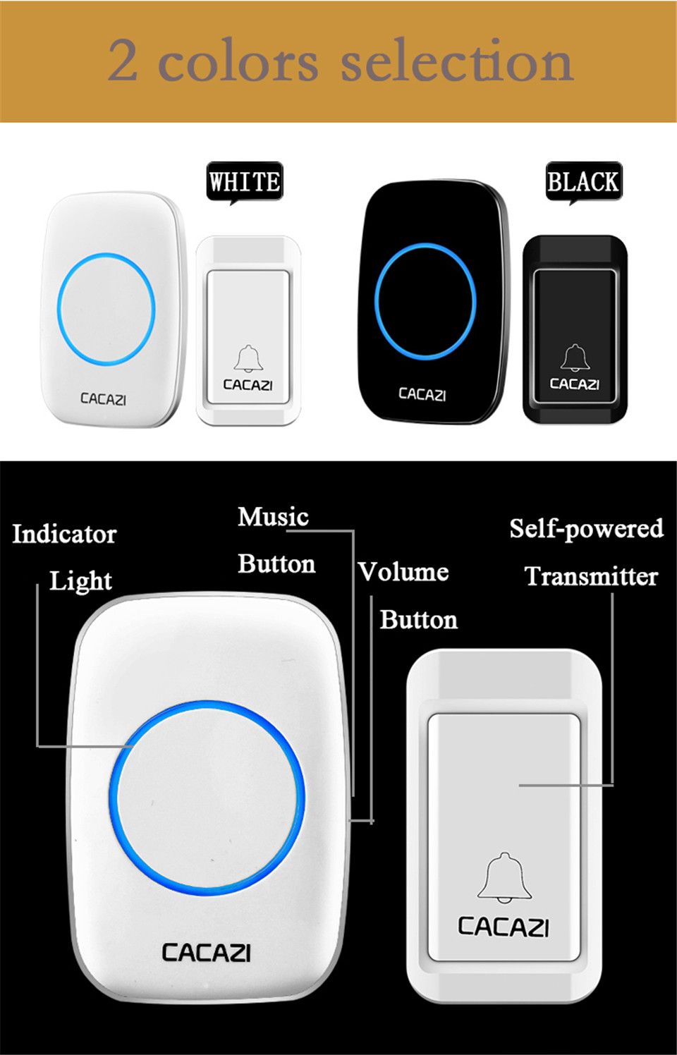 CACAZI-A10G-2-Wireless-Doorbell-Self-powered-No-batteries-Waterproof-Button-120M-Remote-LED-Light-Ho-1630650