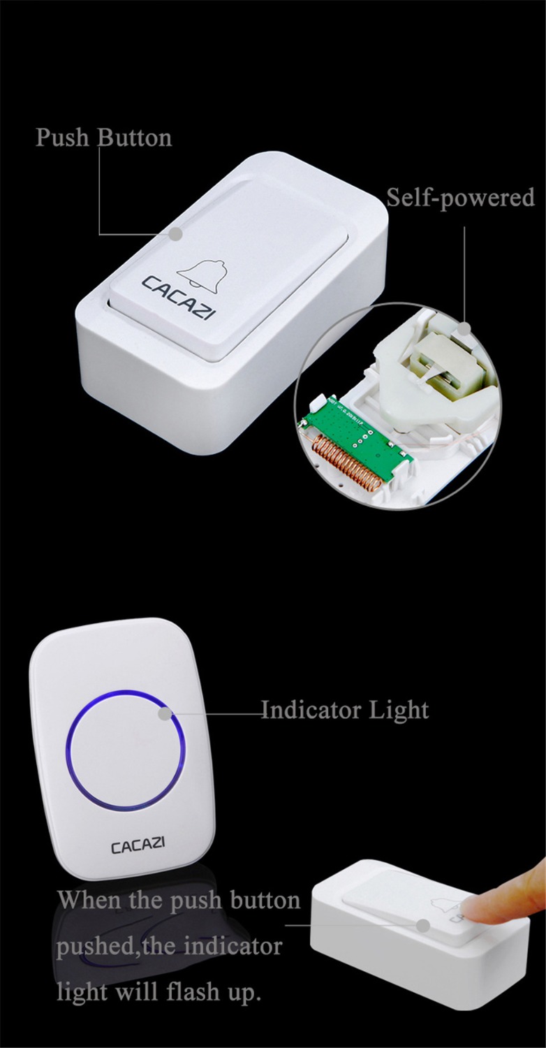 CACAZI-A10G-Wireless-Doorbell-Self-powered-No-batteries-Waterproof-Button-120M-Remote-LED-Light-Home-1630652