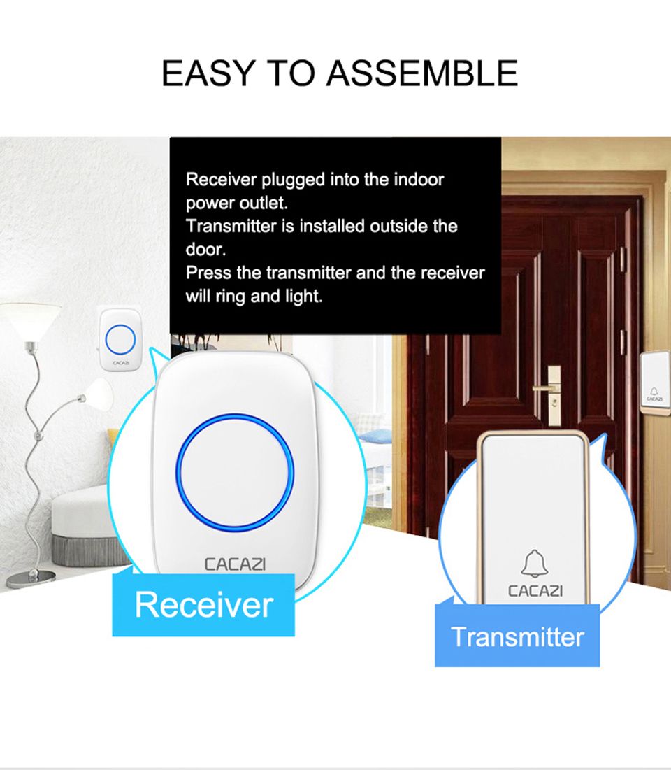 CACAZI-A10J-Self-powered-Wireless-Doorbell-Waterproof-No-Battery-LED-light-Home-Cordless-DoorBell-1630657