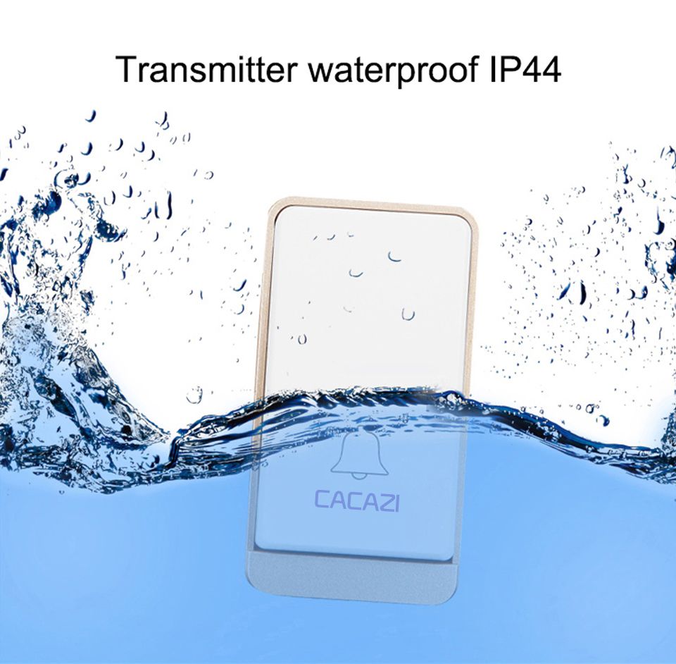 CACAZI-A10J-Self-powered-Wireless-Waterproof-Doorbell-LED-light-No-Battery-DoorBell-200M-Remote-1630660