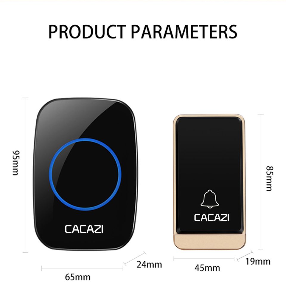 CACAZI-A10J-Self-powered-Wireless-Waterproof-Doorbell-LED-light-No-Battery-DoorBell-200M-Remote-1630660