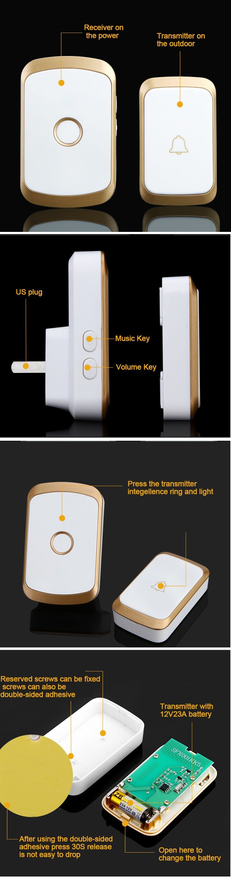 CACAZI-A20-Wireless-Music-Doorbell-Waterproof-AC-110-220V-300M-Remote-Door-Bell-1-Button-1-Receiver-1613725