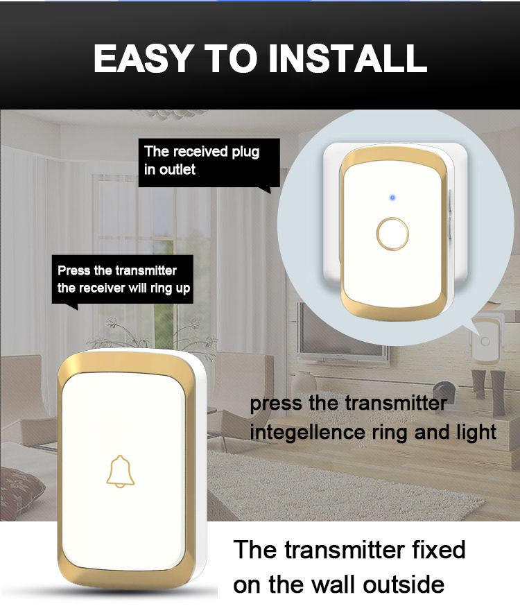 CACAZI-A20-Wireless-Music-Doorbell-Waterproof-AC-110-220V-300M-Remote-Door-Bell-1-Button-2-Receivers-1613726