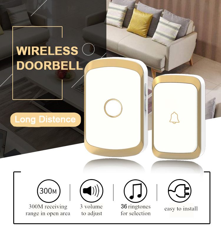 CACAZI-A20-Wireless-Music-Doorbell-Waterproof-AC-110-220V-300M-Remote-Door-Bell-1-Button-2-Receivers-1613726