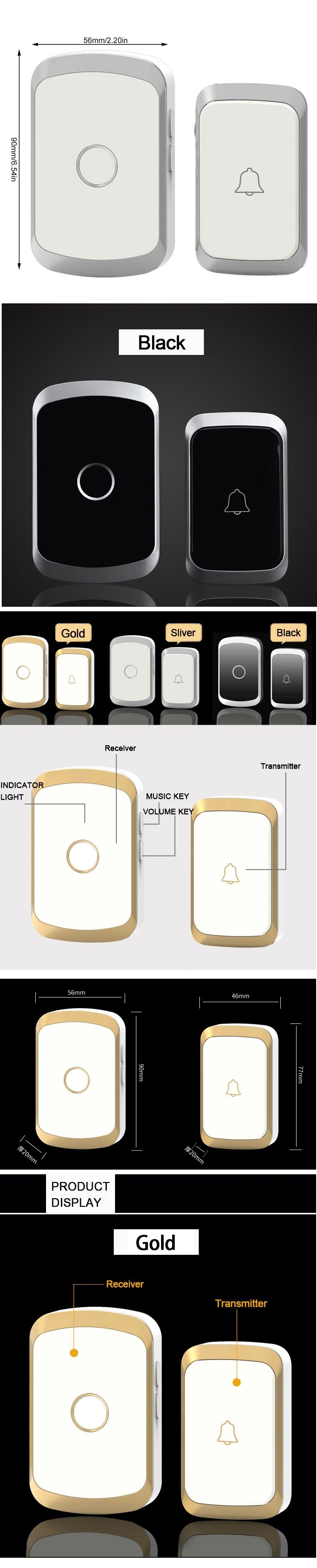 CACAZI-A20-Wireless-Music-Doorbell-Waterproof-AC-110-220V-300M-Remote-Door-Bell-2-Button-1-Receiver-1613724