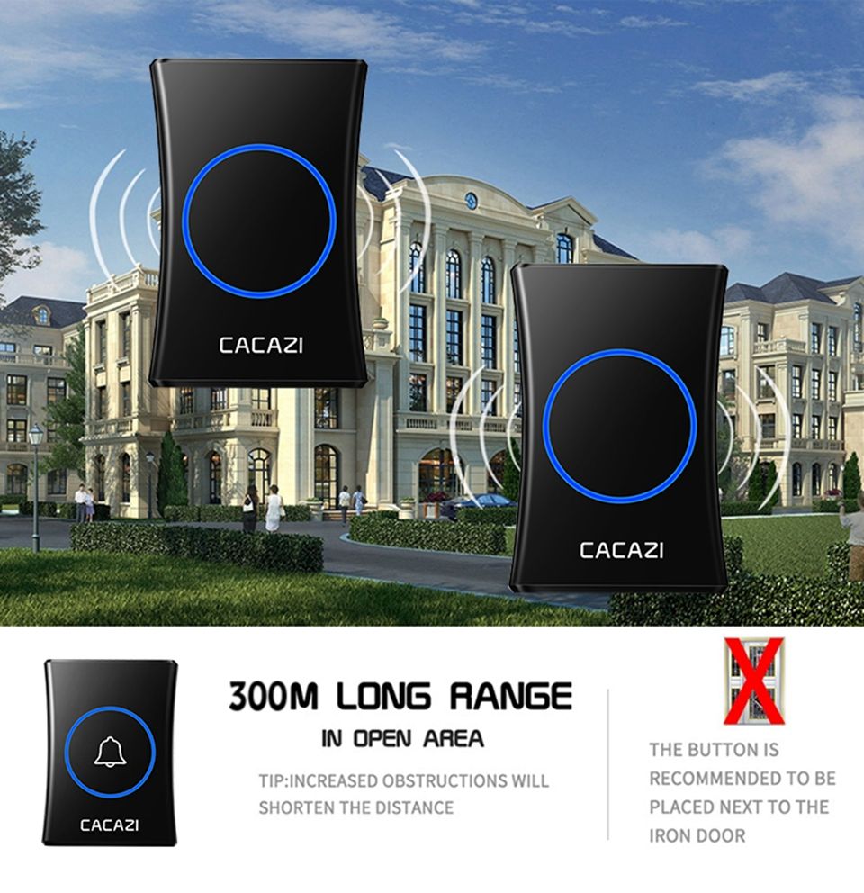 CACAZI-A30-Smart-Waterproof-Wireless-Music-Doorbell-Battery-300M-Remote-Button-Receiver-Home-Call-Ri-1610212