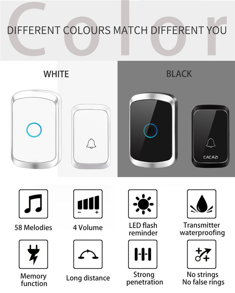 CACAZI-A50-Wireless-Music-Doorbell-Waterproof-Battery-1-Button-2-Receiver-Home-Bell-Wireless-Ring-Be-1610230