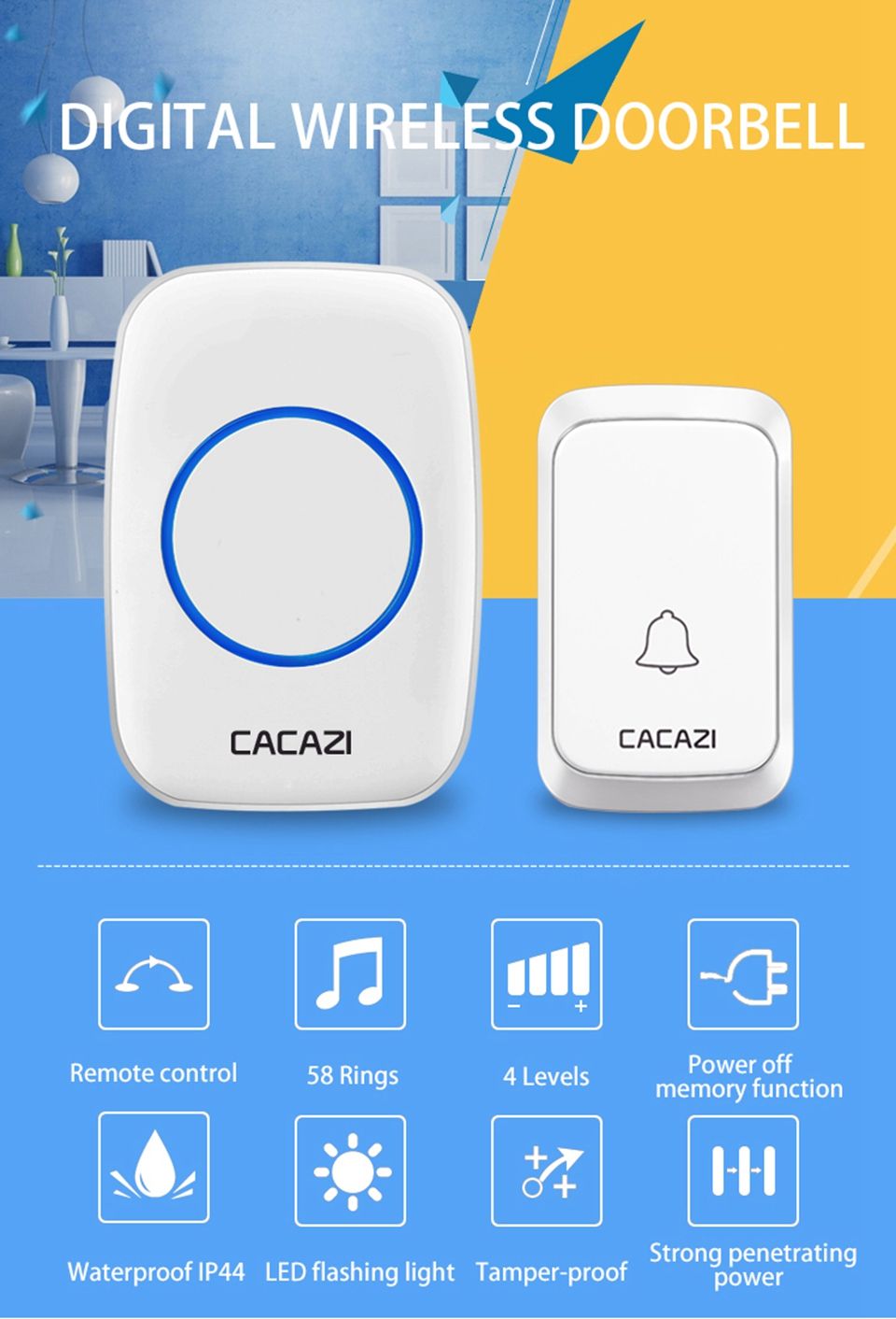 CACAZI-A60-Waterproof-Wireless-Music-Doorbell-LED-Light-Battery-300M-Remote-Home-Cordless-Call-Bell--1610216