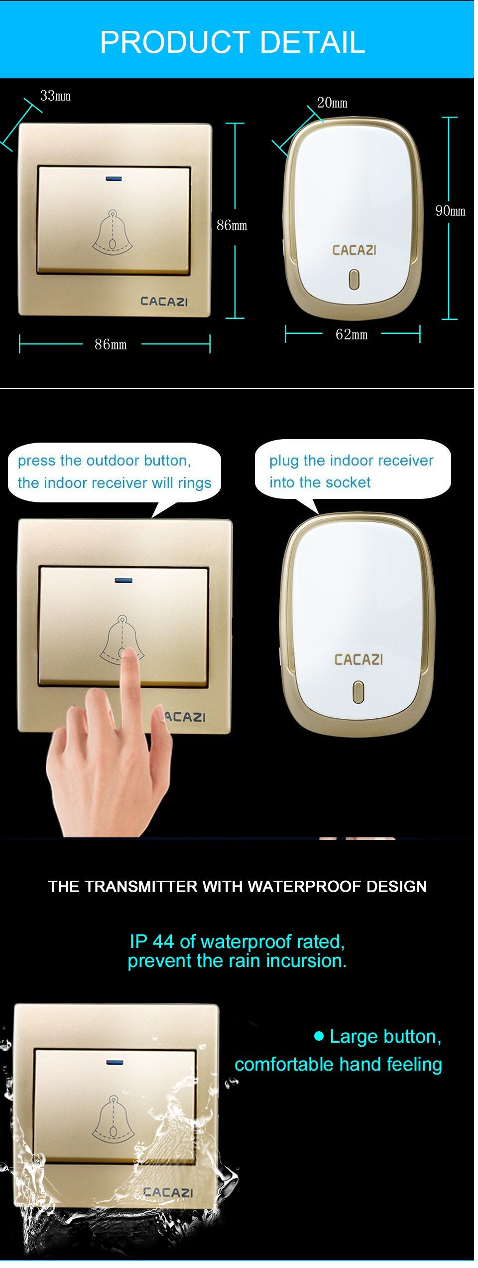 CACAZI-AC110-220V-Wireless-Doorbell-Waterproof-1-Button1-Plug-in-Receivers-300M-Remote-Music-Door-De-1613599