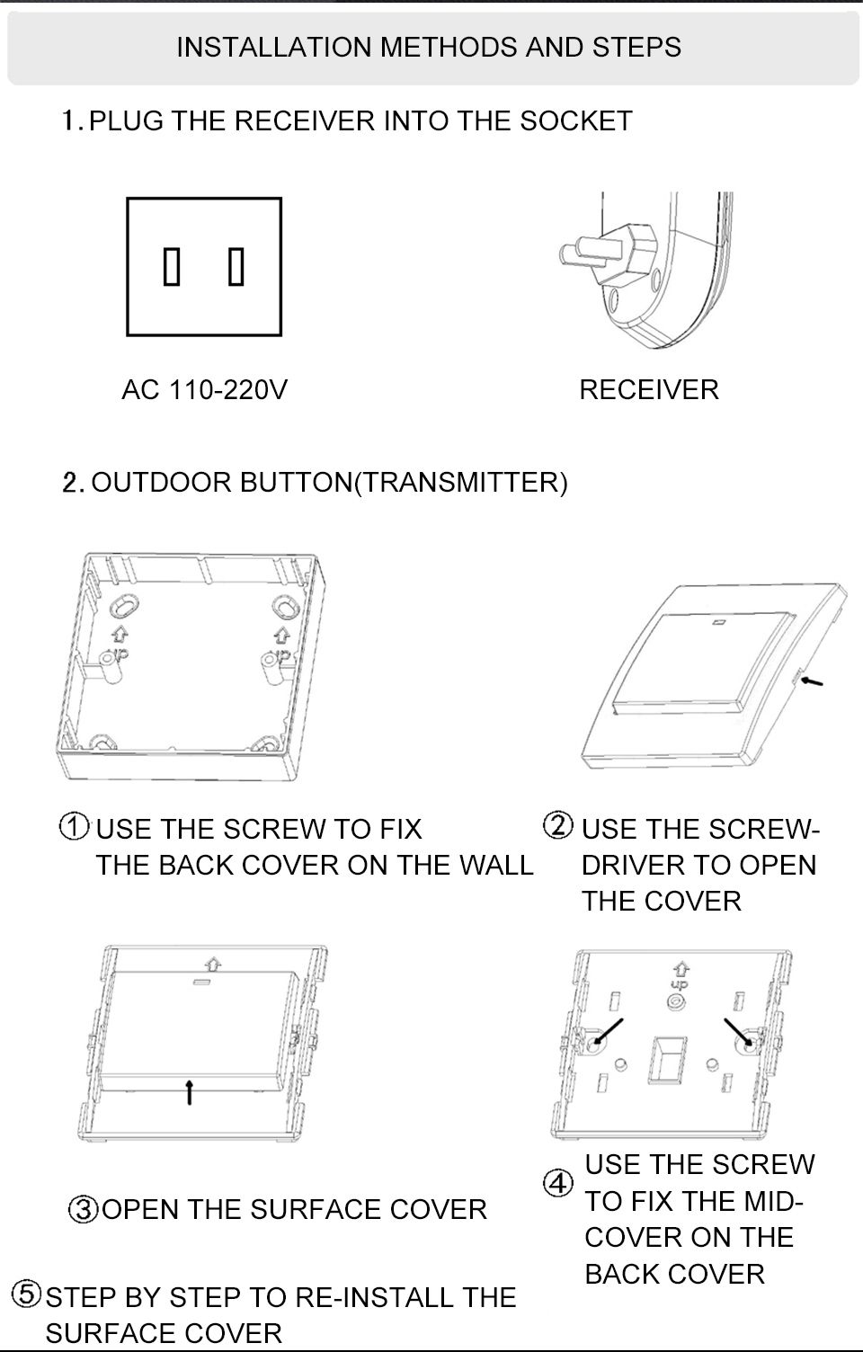 CACAZI-AC110-220V-Wireless-Doorbell-Waterproof-1-Button1-Plug-in-Receivers-300M-Remote-Music-Door-De-1613599