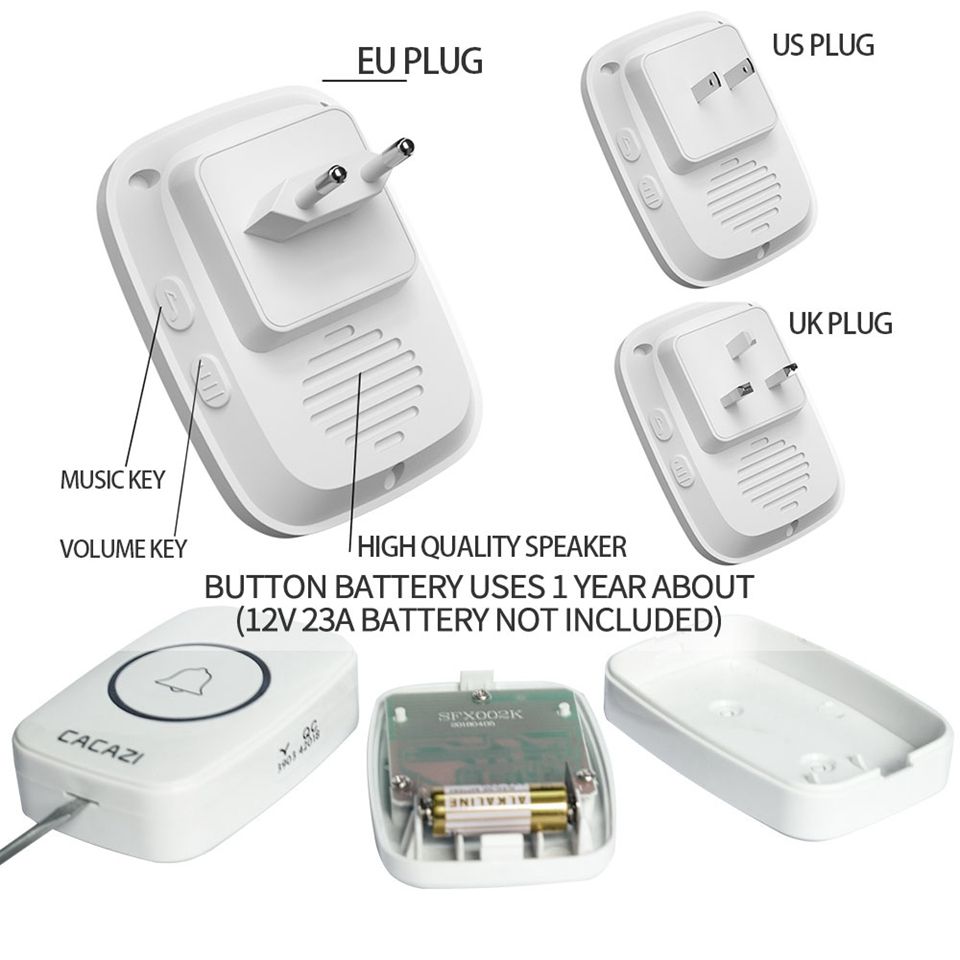 CACAZI-C10-Smart-Home-Wireless-Pager-Doorbell-Old-Man-Emergency-Alarm-80m-Remote-Call-Bell-1-Button--1607157