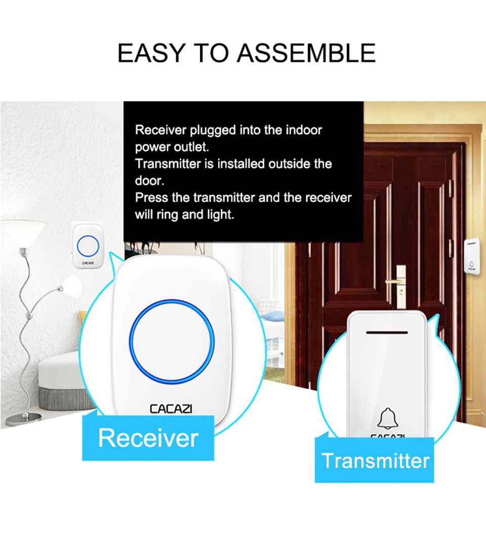 CACAZI-FA10-Self-powered-Wireless-Music-Doorbell-Waterproof-No-battery-Calling-Doorbell-Chime-1-Butt-1630647