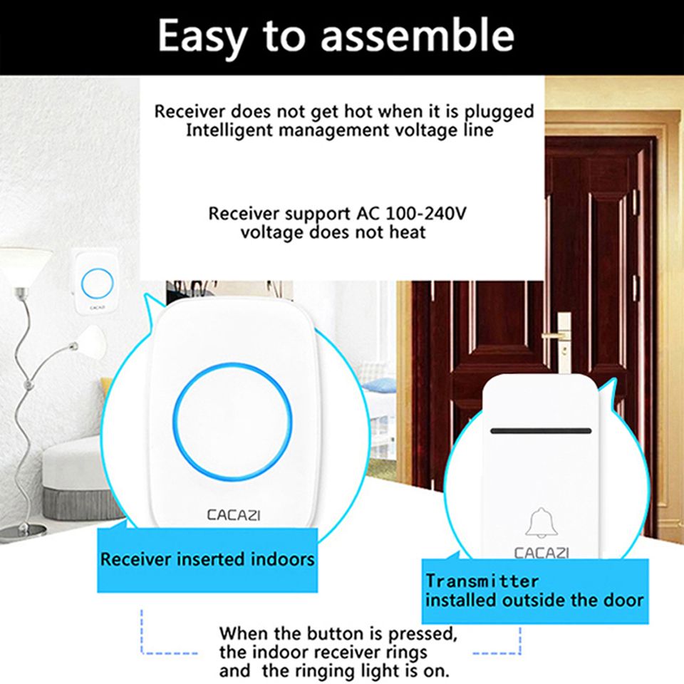 CACAZI-FA12-3-Self-Powered-Wireless-Doorbell-Waterproof-Smart-No-Battery-Home-Cordless-Bell-200M-Rem-1630655