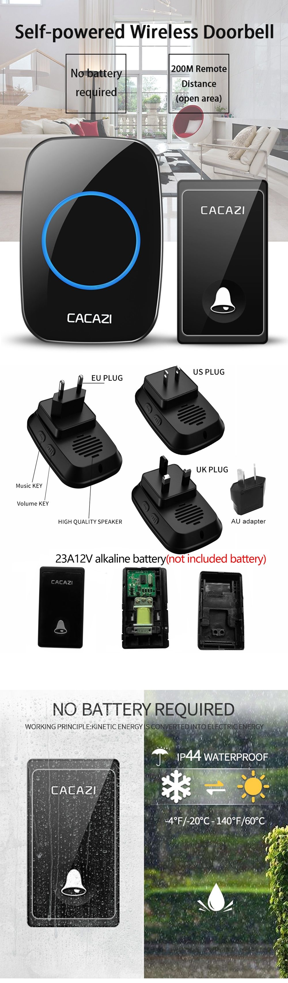 CACAZI-FA60-Wireless-Doorbell-Self-powered-Waterproof-Intelligent-Home-Door-Ring-Bell-2Pcs-Receivers-1618327