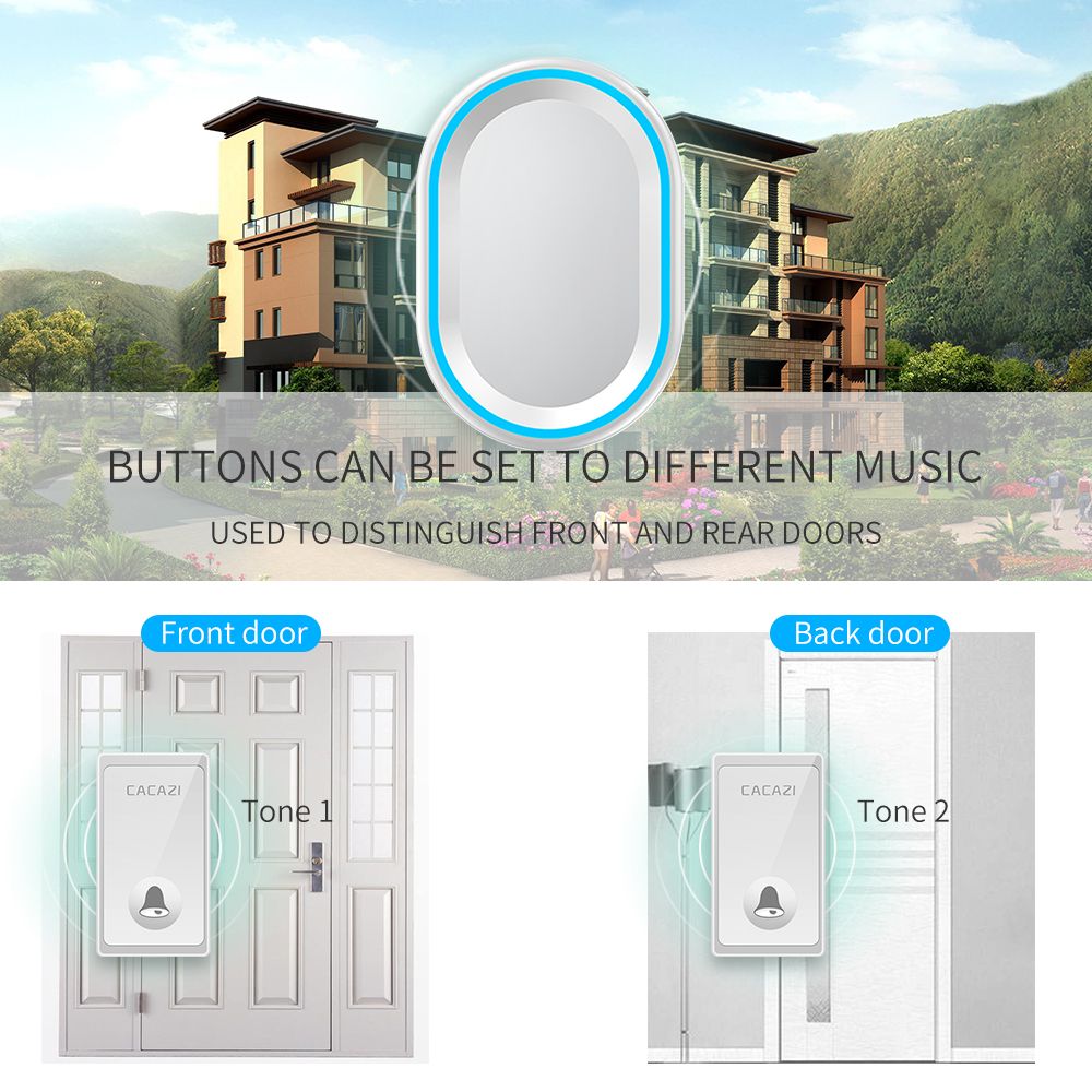 CACAZI-FA80-Self-powered-Wireless-Doorbell-Waterproof-No-Battery-Required-Button-Smart-Home-Cordless-1630696