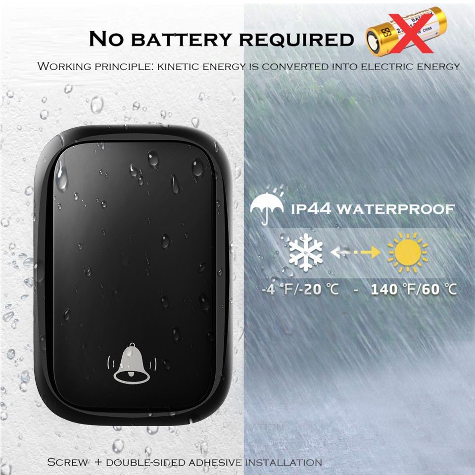 CACAZI-FA86-Self-powered-Waterproof-Wireless-Doorbell-1-Transmitter-2-Receiver-No-Battery-Required-B-1605319