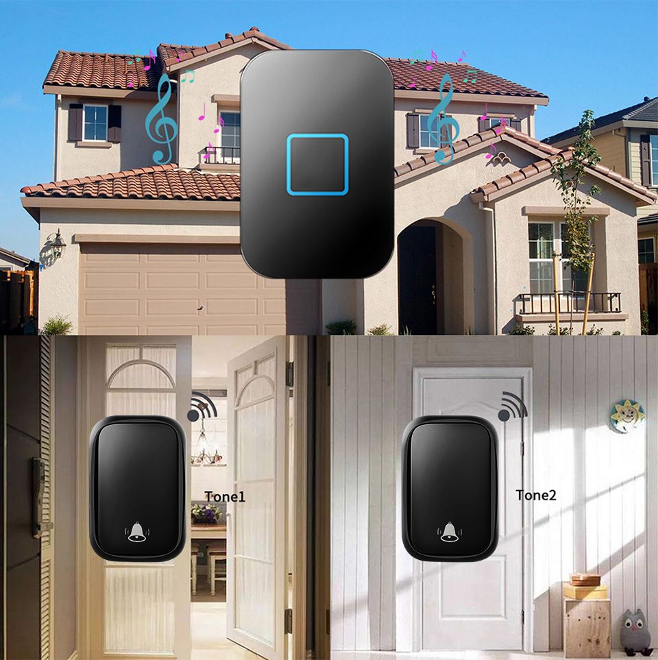 CACAZI-Home-Wireless-Self-powered-Doorbell-No-Battery-Required-Button-Receiver-1-to-1-150M-Remote-Sm-1604603