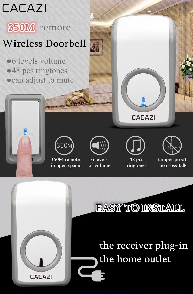 CACAZI-Wireless-Doorbell-AC-110-220V-Ultra-Long-Distance-350M-Remote-Door-Bell-48-Chimes-6-Volume-1241035