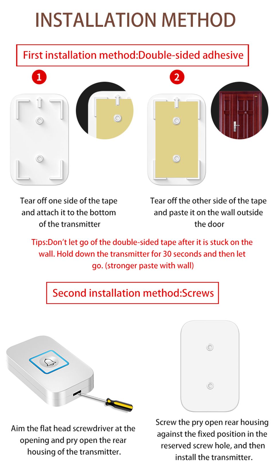 CACAZI-Wireless-Doorbell-Waterproof-300M-Remote-Battery-2-Button-1-Receiver-Intelligent-Home-Calling-1630693