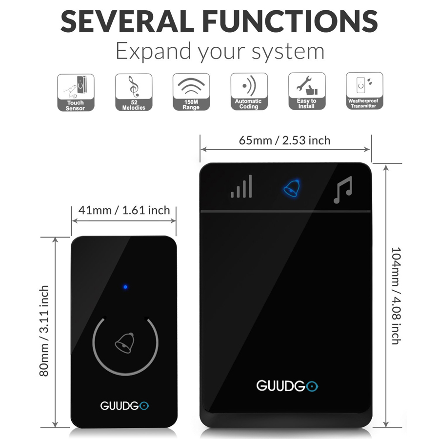 Guudgo-GD-MD01-Wireless-Touch-Screen-Music-Doorbell-Portable-Waterproof-Doorbell-52-Melody-Chime-1149210
