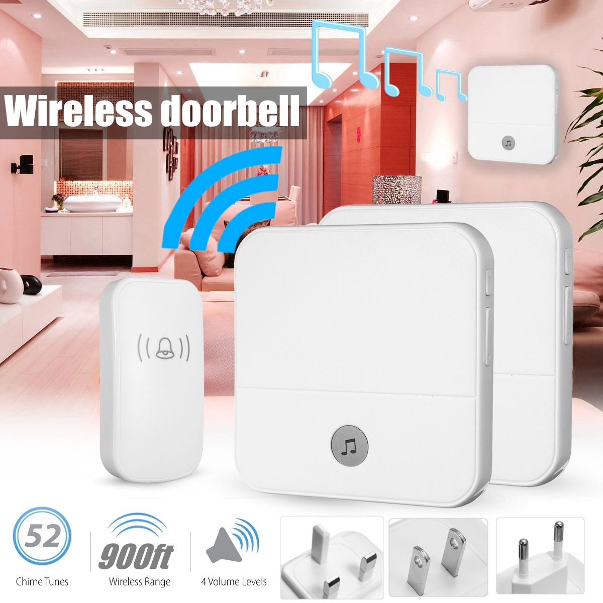 Home-House-4-Volume-Wireless-Doorbell-Chime-2-Receiver--1-Doorbell-1347168