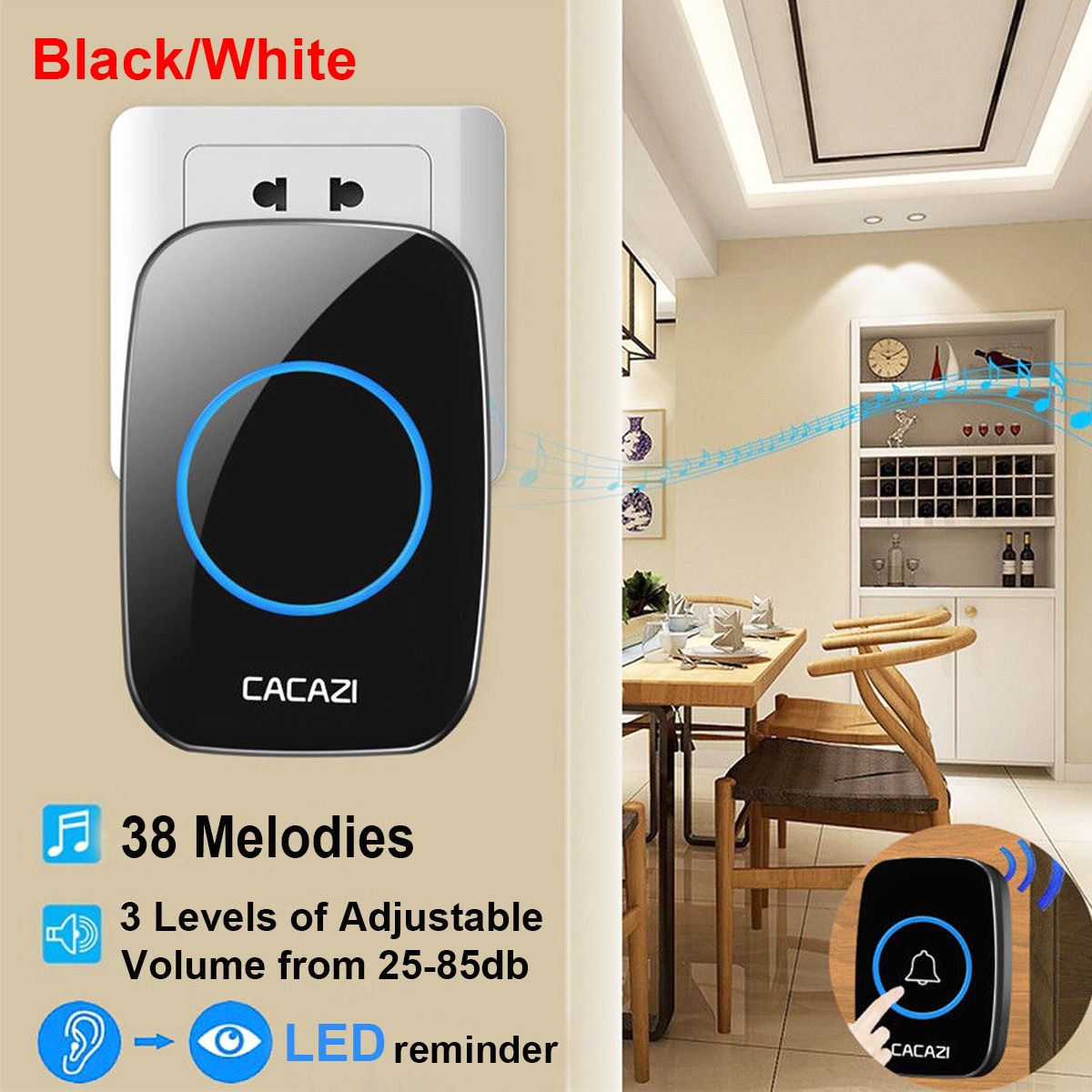 Home-Wireless-Doorbell-Waterproof-Remote-300M-Distance-1-Transmitter-2-Receiver-1262780