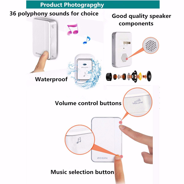 Melody-Wireless-Cordless-Digital-Chime-DoorBell-American-Plug-120M-Range-1040617