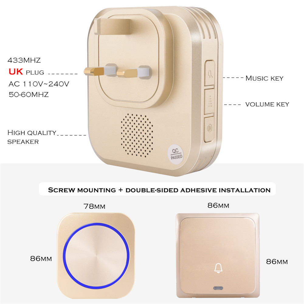 SMATRUL-DQ688-Self-powered-Wireless-Door-Bell-DoorBell-Ring-Chime-Night-Light-No-Battery-Big-Panel-1640036