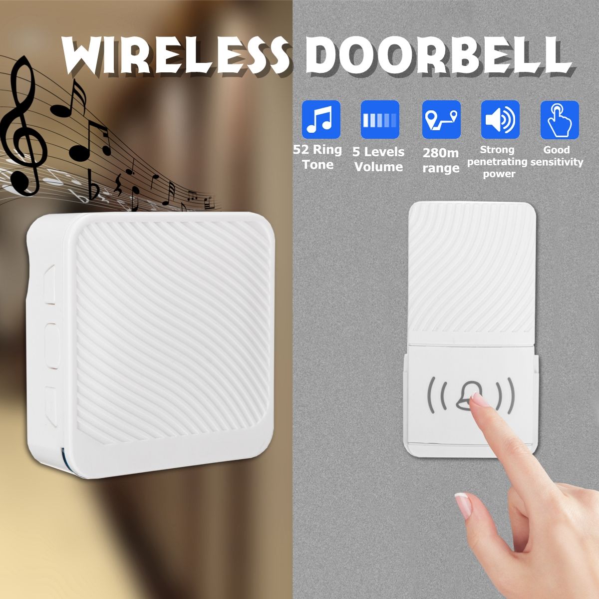Wireless-Doorbell-52-Song-Chime-5-Volume-Level-Door-Bell-12-Receiver-Button-1519484