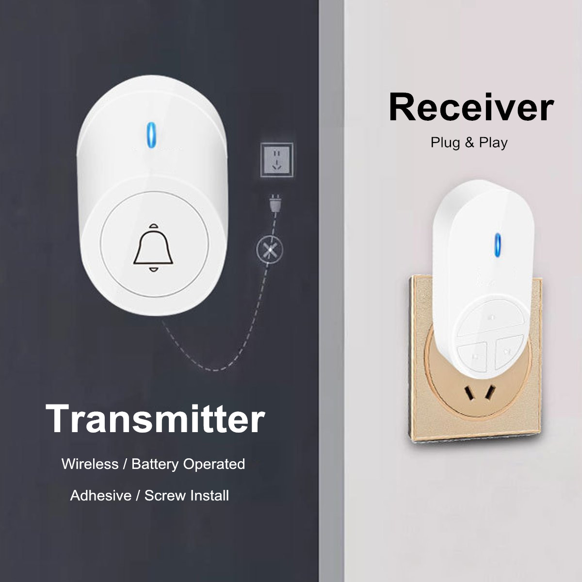 Wireless-Doorbell-Plug--Play-Door-Bell-Kit-Plug-in-Receiver-300M-1742768