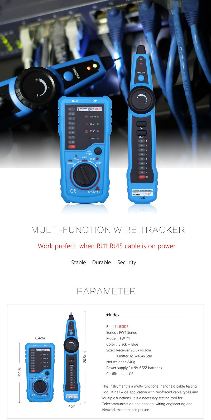 BSIDE-FWT11-RJ11-RJ45-Wire-Tracker-Tracer-Telephone-Ethernet-LAN-Network-Cable-Continuity-Tester-Det-1061272