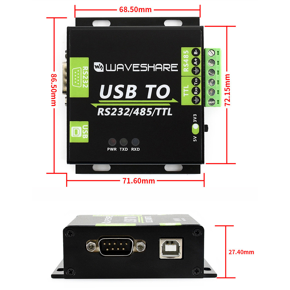 Wavesharereg-FT232RL-USB-to-RS232RS485TTL-Module-Interface-Conversion-Industrial-Grade-with-Isolatio-1697659