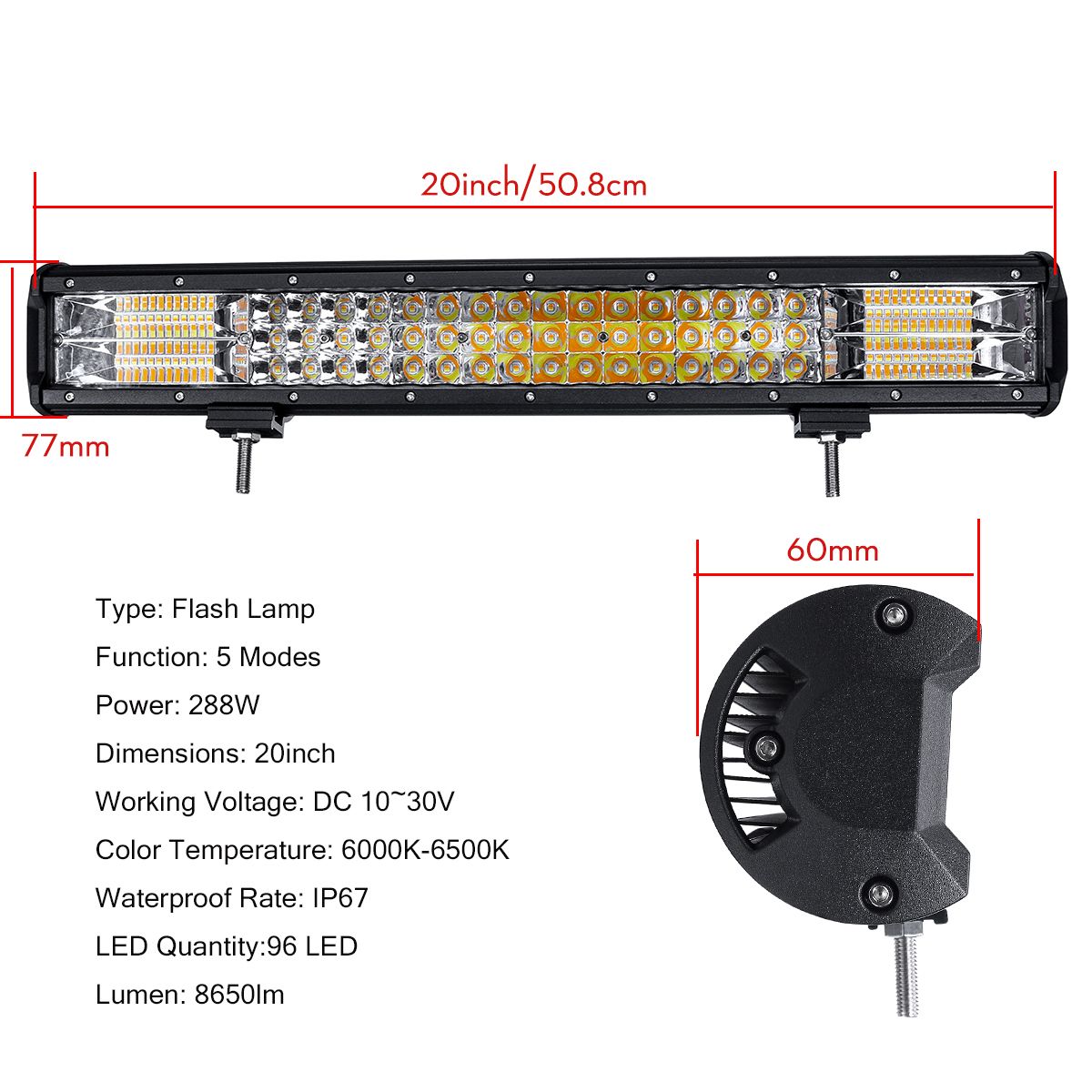 20Inch-288W-LED-Work-Light-Bar-Combo-Beam-Driving-Lamp-5-Flash-Modes-WhiteAmber-1030V-for-Off-Road-S-1609808