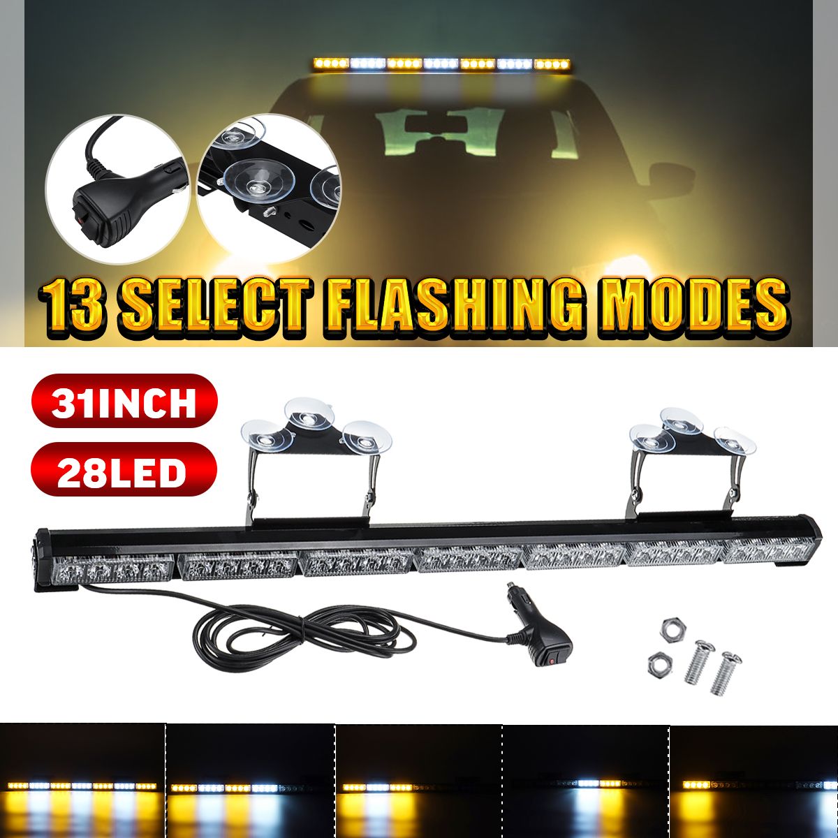 31quot-28-LED-Car-Roof-Windshield-Emergency-Hazard-Warning-Flash-Strobe-Lights-Bar-with-Suction-Cup--1656269