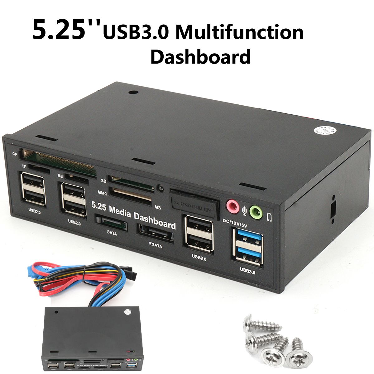 525-Inch-USB30-Drive-Bay-SD-TF-Card-Reader-SATA-USB-Hub-Audio-Front-Panel-Media-Dashboard-1131898