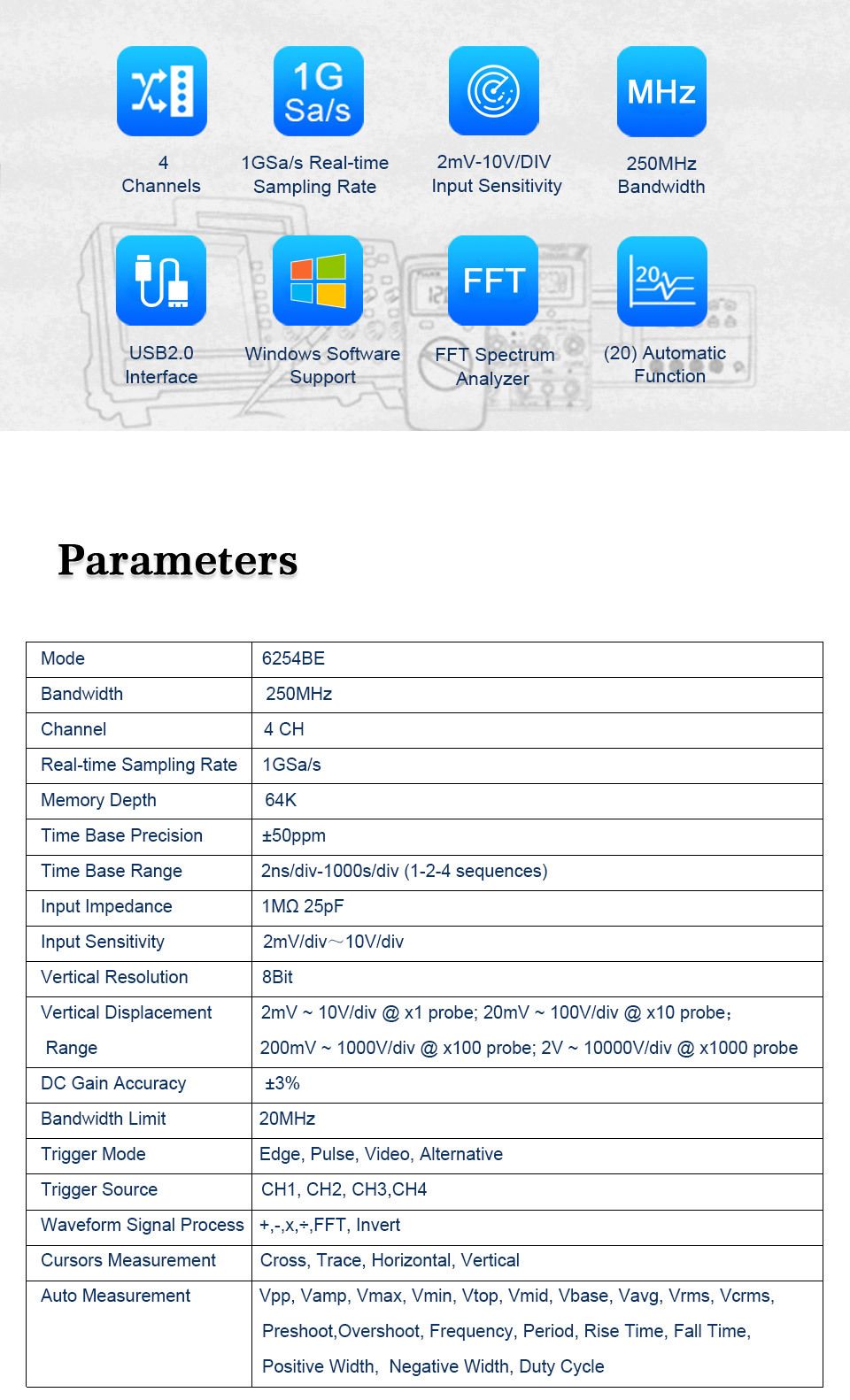 Hantek-6254BE-Digital-Oscilloscope-250MHz-Bandwidth-Automotive-Oscilloscopes-Car-detector-4-Channels-1604501