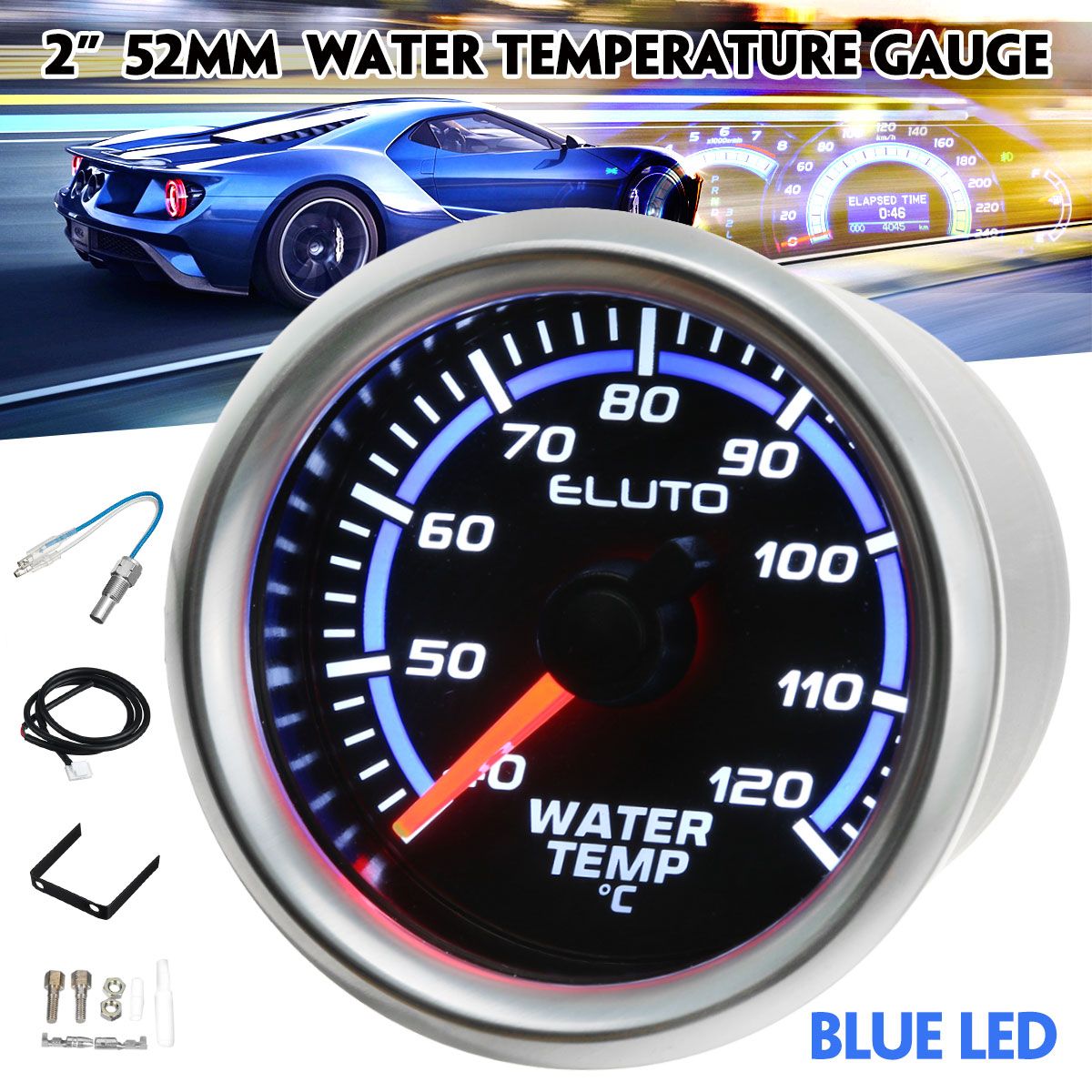 2quot-52mm-40-120degC-Water-Temperature-Gauge-Blue-LED-Black-Face-Car-Meter--Sensor-1743419