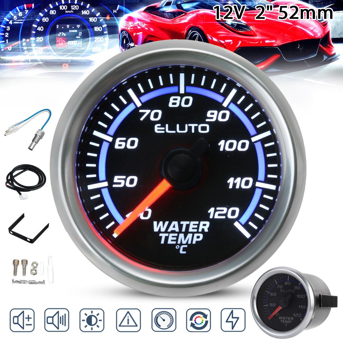 2quot-52mm-40-120degC-Water-Temperature-Gauge-Blue-LED-Black-Face-Car-Meter--Sensor-1743419