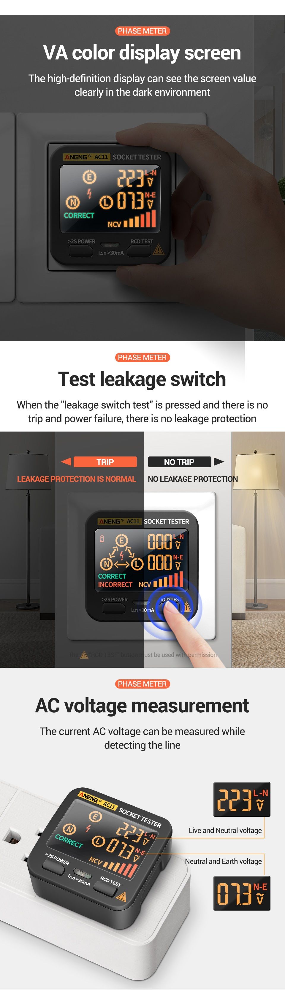 ANENG-AC11-LED-Screen-Muti-function-Socket-Tester-Phase-Meter-Phase-Polarity-Detector-01V250V-AC-Vol-1713250