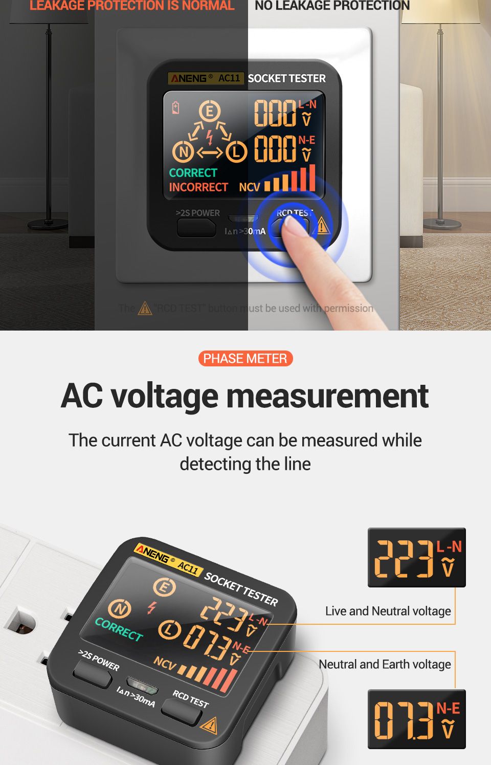 ANENG-AC11-LED-Screen-Muti-function-Socket-Tester-Phase-Meter-Phase-Polarity-Detector-01V250V-AC-Vol-1713250