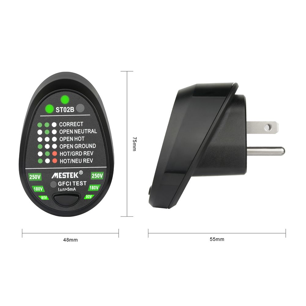 MESTEK-ST02B-Socket-Tester-Voltage-Test-Socket-Detector-US-Plug-Ground-Zero-Line-Plug-Polarity-Phase-1543483