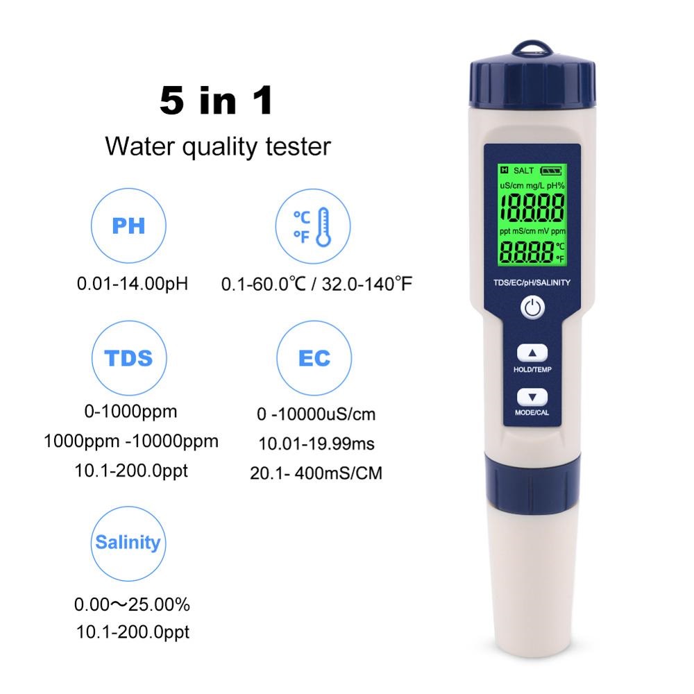 EZ-9909A-5-in-1-TDSECPHSalinityTemperature-Meter-Digital-Water-Quality-Monitor-Tester-for-Pools-Drin-1722754