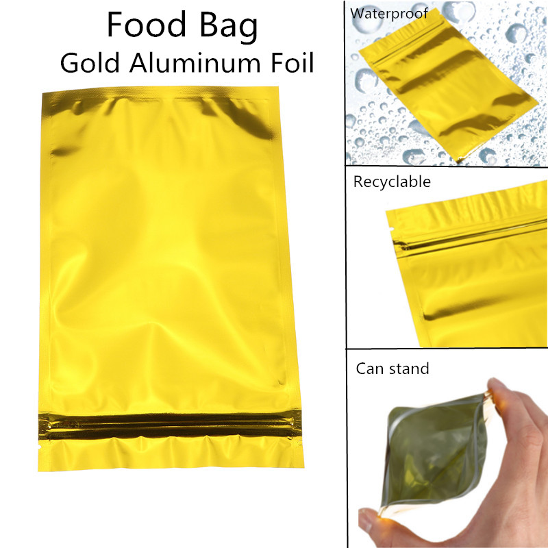 100pcs-Gold-Aluminum-Foil-Stand-Up-Bags-Zip-Lock-Mylar-Pouches-12times20cm-1057218