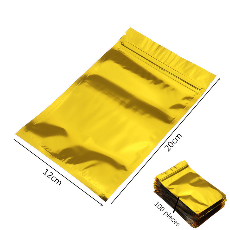 100pcs-Gold-Aluminum-Foil-Stand-Up-Bags-Zip-Lock-Mylar-Pouches-12times20cm-1057218