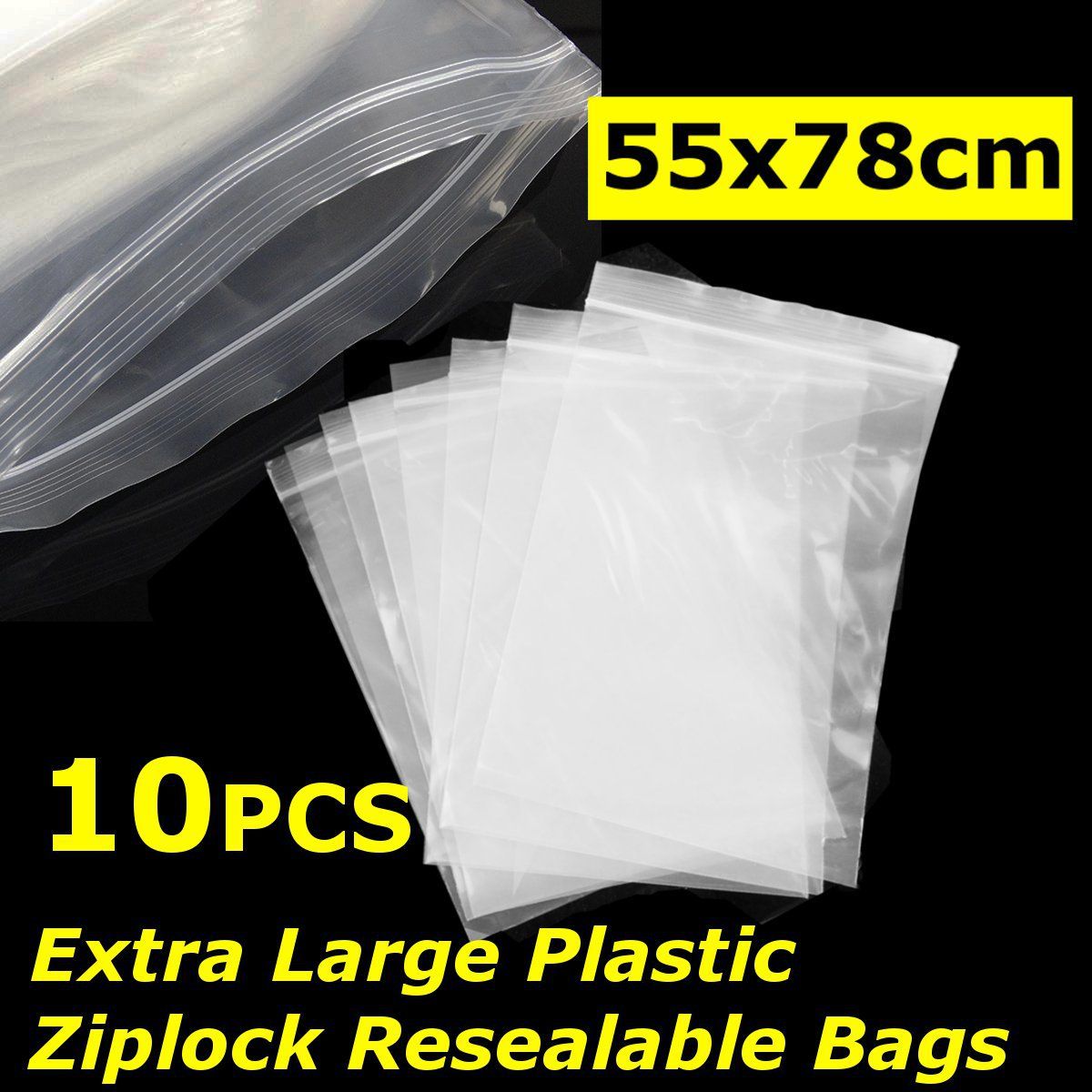10Pcs-55x78cm-Extra-Large-Clear-Bags-Plastic-Ziplock-Resealable-Bag-Baggy-Grip-Self-Seal-1380151