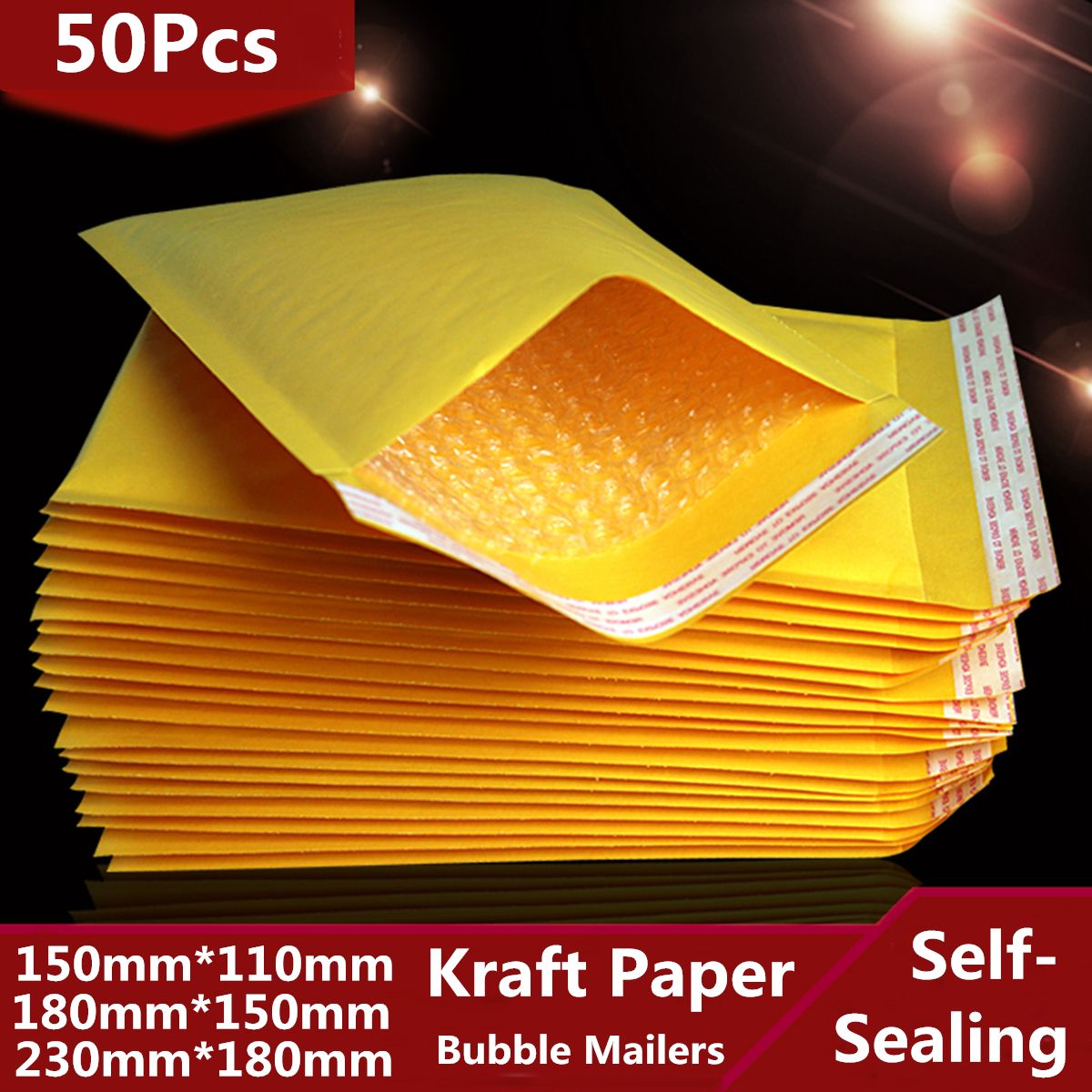 50Pcs-Kraft-Paper-Bubble-Mailers-Padded-Envelopes-Self-Seal-Shipping-Bags-Lot-Yellow-1419541