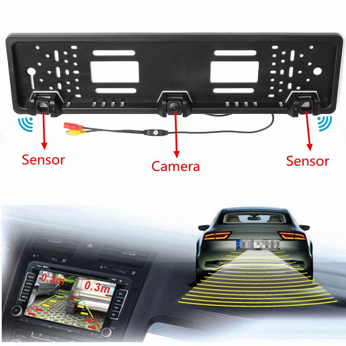 Car-Reversing-Rear-View-HD-Camera-EU-License-Plate--Parking-Sensor-Radar-Probe-1129201
