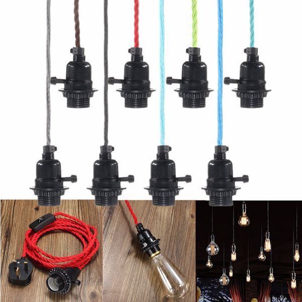 E27-3M-Vintage-Fabric-Flex-Cable-Plug-In-Pendant-Lamp-Light-Socket-Holder-Bulb-1054260